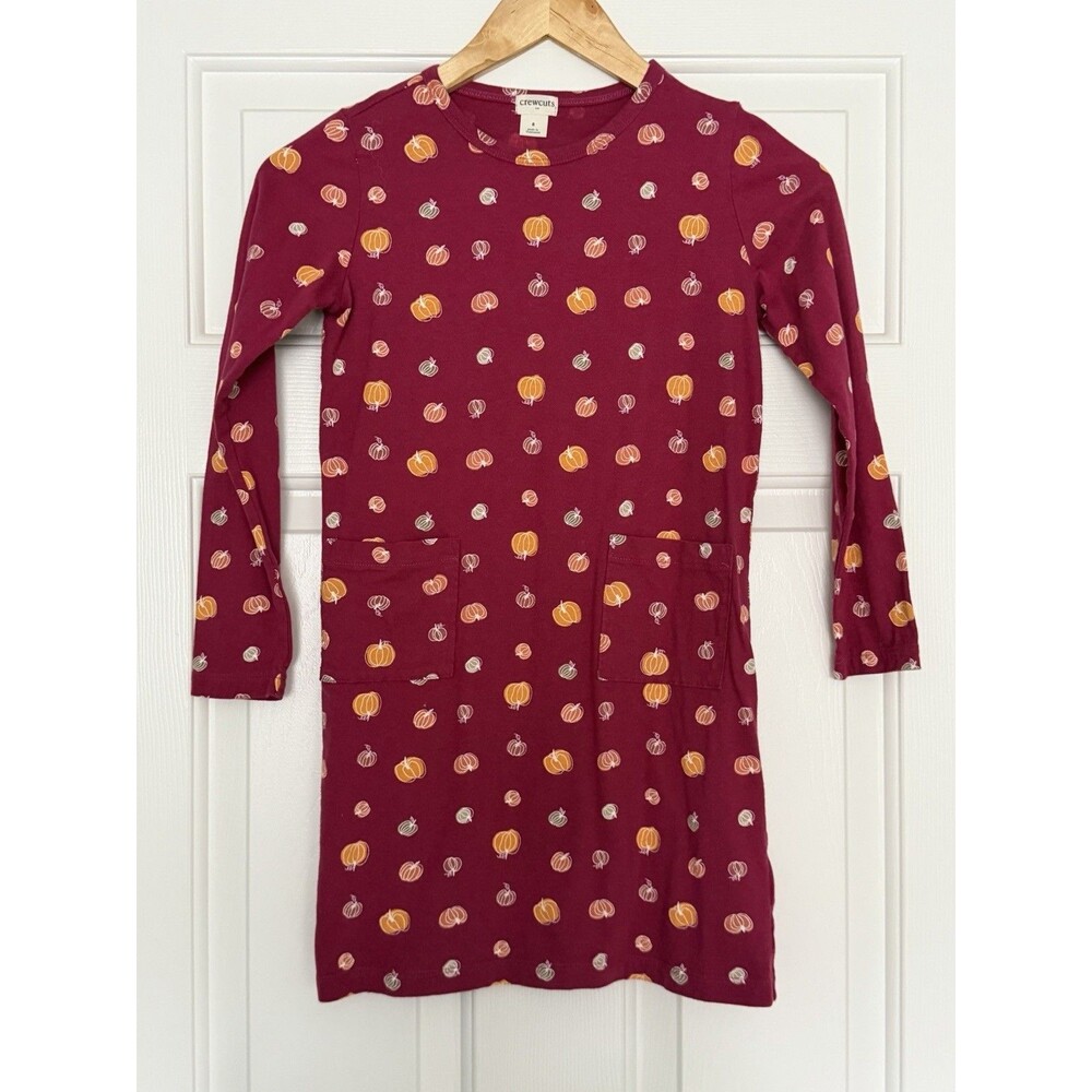 Crewcuts Girls Dress Size 8 Pumpkin Pattern Pockets Fall Autumn